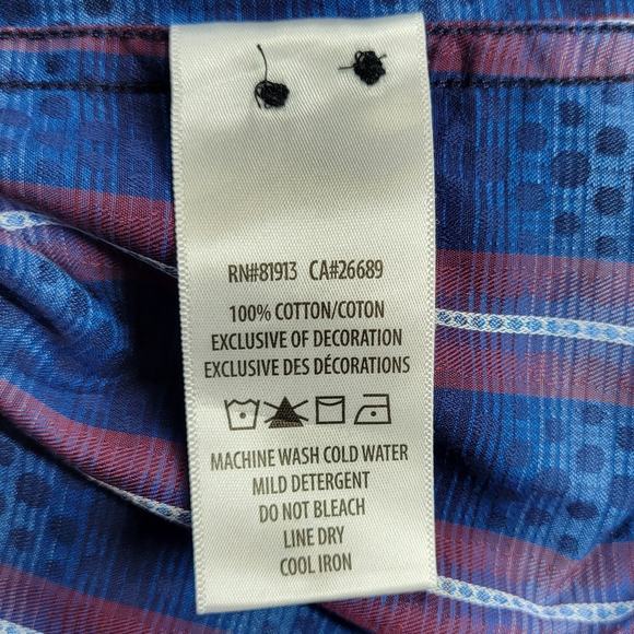 Robert Graham Shirt Mens XL Classic Fit Blue Red Embroidery Stripes Purple Cuffs - Picture 11 of 12